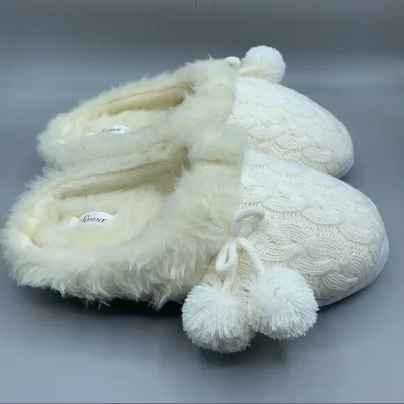 Soma Faux Fur Cable Knit Pom Pom Slippers - Picture 6 of 6
